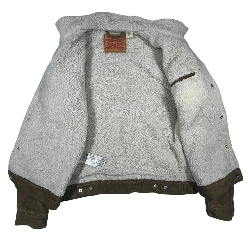 Levis Sherpa Lined Corduroy Trucker Jacket Mens Medium Tan Faux Fur Type 3 Coat